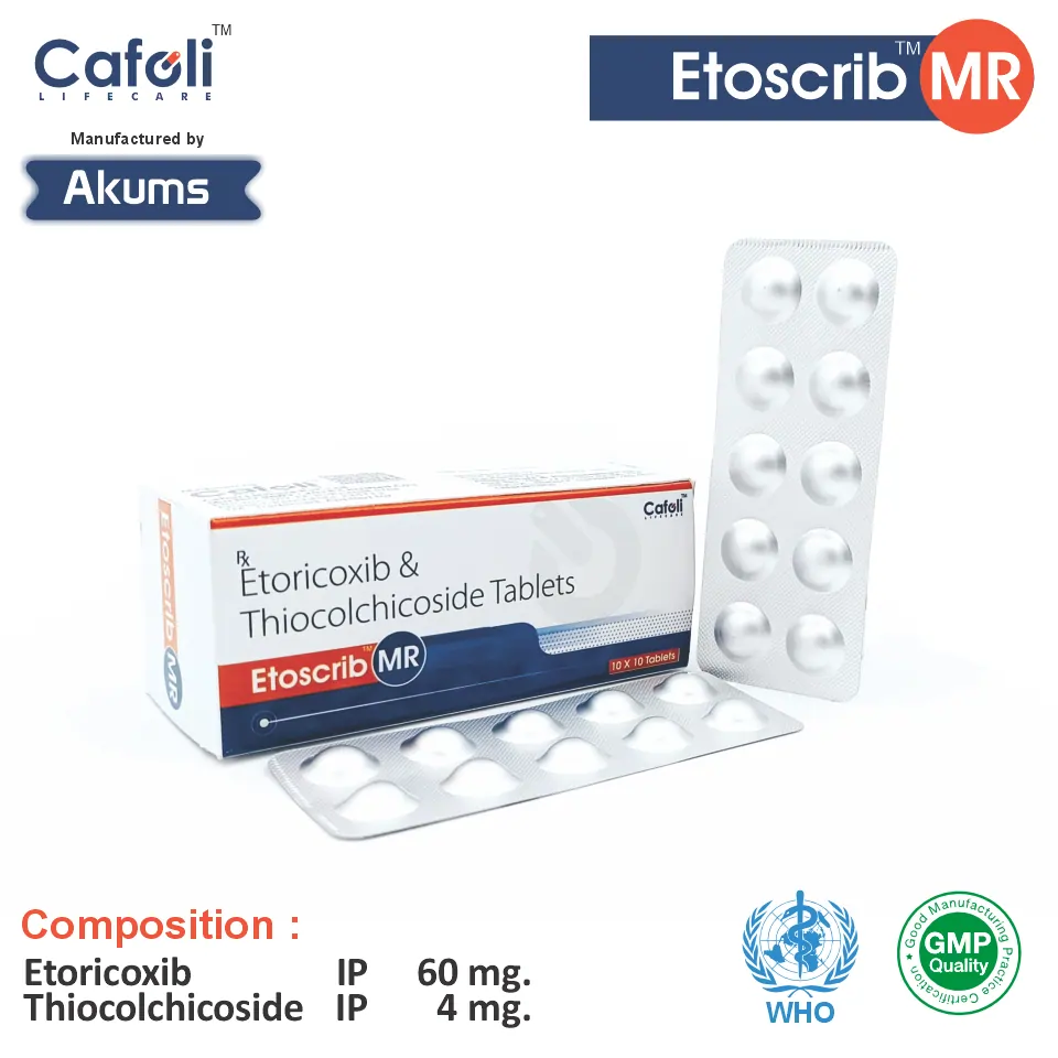 Etoricoxib + Thiocolchicoside Tablet at the best price in PCD Pharma Franchise for NSAID, Pain Relief, and Muscle Relaxant.